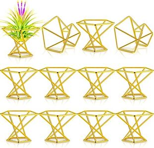 Funrous 12 Pcs Air Plant Holders Geometric Gold Airplants Rack Metal Geometric Decor Classic Modern Air Fern Plant Stands Mini Golden Planters Tillandsia Pot Containers for Office Home Wedding