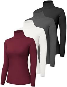 Dalavch 4 Pack Women’s Long Sleeve Turtleneck Shirts Basic Soft Slim Fit Turtle Neck Base Layer Underwear Tops Winter, Seta: 1 Black 1 Heather Grey 1 White 1 Wine, XX-Large