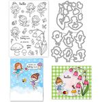 INFUNLY Fairy Stamps and Dies for Card Making Bee Flower Transparent Silicone Stamps Fairy Clear Stamps and Dies Set Mushroom Cutting Die for DIY Craft Scrapbooking Greeting Card Decor