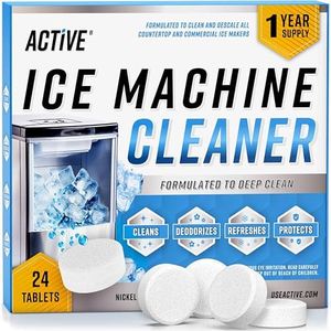 ACTIVE Ice Machine Cleaner Maker Descaler - 24 Clean Tablets Compatible with Frigidaire, Opal, GE Profile, Kitchenaid, Nickel Safe Scale Remover for Countertop, Nugget Ice Makers - Bulk 1 Year Supply