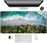 Hizelzidy Large Gaming Mouse Pad (31.5x13.7 in), Extended Stable Mousepad with Stitched Edges, Desk Mat,Keyboard Mouse Mat Desk Pad for Work, Game, Office, Home-Tropical Palm Tree Ocean Beach