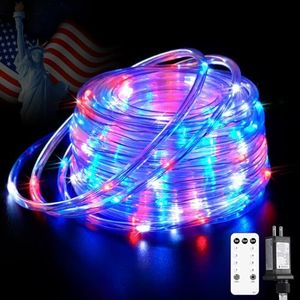 JMEXSUSS Rope Lights for 4th of July Decorations Plug in, 66FT 200 LED Christmas Rope Lights Outdoor Waterproof, Patriotic Red White and Blue Rope Lights Outdoor Indoor for Independence Day