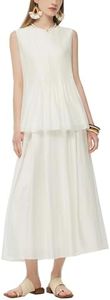 GOELIA Two Piece Skirt Set Women White Summer Sets Outfits Tencel Blend Pleated Flowy Maxi Skirt and Tank Top Set for Women Elegant Classy Plus Size 2 Piece Skirt Set Vacation