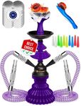 Purple Hookah set with everything - Hookah Set 2 Hose Hookah – LilOne 12” Mini Hookah 2 Hose Hookah Set with 50x Foil Big Silicone Bowl 10x Tips 2x Mouthpiece 2x Hookah Hose Tongs - Hookah Kit