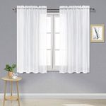 DWCN Sheer Curtains White Semi Transparent Voile Rod Pocket Curtain for Bedroom and Living Room, 52 x 54 inches Long, Set of 2 Panels