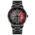 SKMEI Stainless Steel Men Analogue Watch New Wheels Rolling Creative Fashion Che Youhui League Fans Butterfly Double Snap Gift Wristwatch - 1990, Grey Dial, Black Band