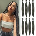 EFFGOCO Pre Stretched Braiding Hair Black 20 Inch 8 Packs Braiding Hair with Hair Tinsel Extensions Synthetic Braid Hair Crochet Braids, Soft Yaki Texture, Hot Water Setting (26Inch, 1BTinsel)