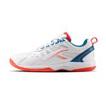 Hundred Raze Badminton Shoes (Non Marking) | Also Perfect for Squash, Table Tennis, & Indoor Sports | Lightweight & Durable | X-Cushion, Active Grip Sole (White/Orange/Deep Sea Blue ; 8 UK)