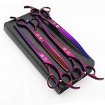 Moontay Professional 8.0" Dog Grooming Scissors Set, 4-Pieces Straight, Upward Curved, Downward Curved, Thinning/Blending Shears for Dog, Cat and Pets, JP Stainless Steel, Purple