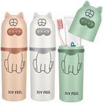 Toothbrush Cup, 3 Pieces Toothbrushes Cartoon Cat Animal Toothbrush Cup Set Toothbrush Holder Travel Personalised for Boys Girls Travel Camping School Home (White, Green, Pink)