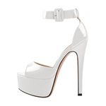 MissHeel Women's Stiletto High Heeled Peep Toe Court Shoes Buckle Strappy Fashion Mary Jane Platform Pumps White Heel Size 12