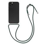 kwmobile Crossbody Case Compatible with Apple iPhone 12 / iPhone 12 Pro Case - Clear TPU Phone Cover w/Lanyard Cord Strap - Dark Green/Transparent