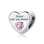 KunBead Jewelry Moments Sister I Love You Forever Heart Pink Glass Graduation Bead Charms for Bracelets