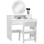 Qaba Kids Vanity Set, Children Dressing Table with Mirror, Kids Makeup Table with Stool and Storage Drawers, for Ages 3-8, White
