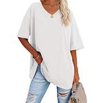 Famulily Women's Comfy Plain T Shirt Loose Fitted Tee Shirts Ladies V Neck Half Sleeve Tunic Tops White XL