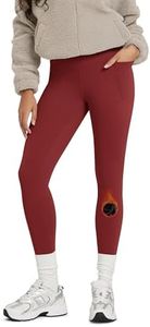 ODODOS Women's Fleece Lined Leggings with Pockets Thermal Warm Winter Running Tights - 28" Full Length High Waisted Thick Yoga Pants, Red Dahlia, Large