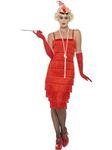 Smiffys Flapper Costume, Red with Long Dress, Headband & Gloves, 1920's Razzle Fancy Dress, Adult Dress Up Costumes