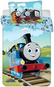Jerry Fabrics Biancheria da letto per bambini, motivo Thomas and Friends Locomotive Crew Nia Thomas Diesel, copripiumino 100 x 135 cm + federa cuscino 40 x 60 cm, 100% cotone, 23BS260