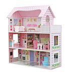 Wooden Kids Doll House All in 1 With Furniture & Staircase Perfect Birthday (Design 2)