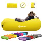 Nevlers Inflatable Lounger with Side Pockets & Travel Bag - Yellow - Waterproof & Portable - Great & Easy to Take to The Beach, Park, Pool, and as Camping Accessories