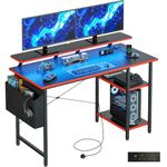 DOMSHOCT Gaming Desk with LED Lights & Power Outlets, Reversible Computer Desk with Storage Shelves,Small corner desk, for Home Office & Study, 100×50cm Carbon Fiber Black