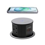Pop up Socket with 15W Wireless Charger,65W USB C Charging Station,4 Way Outlets,4.7'' Hole Pop Up Outlet for Kitchen Worktops,Black
