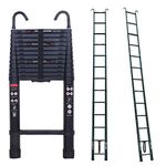 5m Telescopic ladder with Hook, Aluminium Extendable Ladder Portable Multi Purpose Ladder - Sturdy & Safety for Climb, Folding Roof Loft Ladder, 150KG Capacity