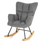 RELAX4LIFE Rocking Chair, Upholstered Linen Fabric Relax Rocker Armchair with Solid Rubber Wood Base, Mid Century Modern Tufted Accent Lounge Recliner for Nursery, Living Room, Bedroom (Grey)