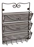 Amtido 3-Tier Wall Mount Letter Rack & Key Holder - Letter Organiser – Bronze Finish – Ideal for Letters and Key Holding