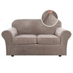 H.VERSAILTEX Real Velvet Plush 3 Piece Stretch Sofa Covers Couch Covers for 2 Cushion Couch Loveseat Covers Width Up to 72 Inch Feature Thick Soft Stay in Place (Medium Sofa, Taupe)