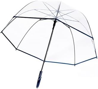 ThreeH Clear Bubble Umbrella with Windproof Transparent Dome POE Canopy Blue Trim Curved Handle Automatic Open Classic Wedding Umbrella,Blue