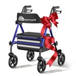 ByteTecpeak Walkers for Seniors with Seat,Foldable Rollator Walker with Brakes,8" Anti-slip Big Wheels for All Terrain,Adjustable Upright Walker Support 330lbs,Blue Lightweight Rolling Walker with Bag
