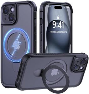 MOCCA Design for iPhone 15 Case with Magnetic Invisible Stand [Full Camera Protection] [Compatible with Magsafe] Military Drop Shockproof Translucent Matte Phone Case Cover 6.1",Black