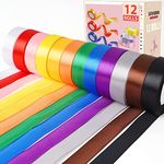 Artcut Ribbon 25MM, 12 Rolls 300 Yards Ribbons for Gift Wrapping, Crafting, Coloured Satin Ribbon, Gift Ribbon, Silk Ribbon for Balloons, Wedding, Hairs, DIY, Bouquets, Cake