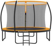 SONGMICS Trampoline 10 ft, 305 cm Dia. Kids Trampoline with Enclosure Net, 180 cm High Curved Pole, Safety Pad, Ladder, Steel Frame, TÜV Rheinland GS Certificate, Black and Orange STR102O01