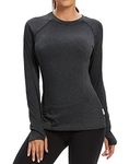 Soneven Long Sleeve Running Top Womens with Thumb Hole Compression Thermal Base Layer Ladies T Shirt Lightweight Sport Yoga Top Quick Dry for Workout Hiking Camping Skiing Black M