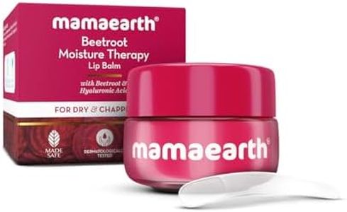 Mamaearth Beetroot Moisture Therapy Lip Balm for Dry & Chapped Lips 15g|Heals, Brightens|Sheer Pink Tint|Coconut Oil, Shea Butter, Beetroot, HA, Ceramides, Kojic Acid|100% Free of Petroleum Jelly