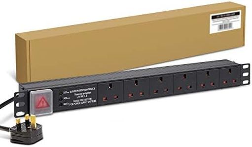 Lms Data 6 Way Horizontal 13a Switched Power Distribution Unit (PDU) With Switch Cover Multi Plug Power Strip Electric Charging Station. Made Of Aluminum Alloy With Plug Rackmount and Surge Protector, 1.8M Cable for Home and Office