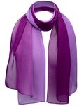 Basic Sense Chiffon Scarf Sheer Soft Plain Neck Wrap for Women Neatly Stitched (Two-tone Purple)