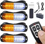 EASE2U E Led Strobe Lights for Trucks Vehicles Suvs,12-24v 4pcs Emergency Warning Caution Hazard Construction Slim Sync Feature Car with Main Control Surface Mount (White Amber)