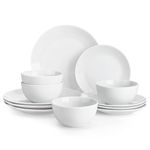 MALACASA 12 Pieces Gourmet Porcelain Dinnerware Sets, Modern White Dish Set for 4, Premium Serving Plates and Bowls Sets, Chip and Scratch Resistant Dishware Sets, Series Amelia