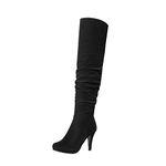 DREAM PAIRS Women's Sarah-HI Black Nubuck Fashion Over The Knee Chunky High Heel Thigh High Boots Size 7 B(M) US