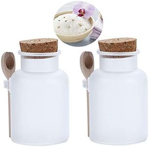 2Pcs 300g/10oz Frosted ABS Empty Bath Salts Jars with Cork and Spoon Multipurpose Mask Powder Body Butter Storage Canisters Cans Pots Tins Bottles Containers Crocks for Cosmetic Storage