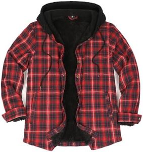 ZENTHACE Hooded Flannel Jacket Snap Button Sherpa Insulated Shacket for Men