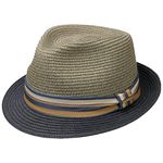 Stetson Licano Toyo Trilby Straw Hat Men - 100% Toyo Straw - Hat with UV Protection Factor 40+ - Grosgrain Ribbon - Two-Tone - Brim (Approx. 4.5 cm) - Fedora Spring/Summer Navy XL (60-61 cm)