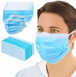 KGKR 3 Ply Non-Woven Sealed With Nose Pin and Soft Earloop Disposable Certified Three Layer Pharmaceutical Breathable Surgical Pollution Face Mask For All Men, Women, Kids (Blue, 100)