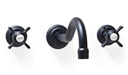 SITGES Brass Wall Mount Bathroom Sink Faucet, Double Cross Handle 8 inch Centerset Vintage with Rough in Valve Included (Matte Black)