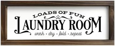 Kas Home Laundry Room Decor Wood Rustic Laundry Room Rules Wall Sign - Wash Dry Fold Repeat Laundry Wall Decor Plaque Farmhouse Wall Art for Laundry Room (5.5"x16.5", Black-L)