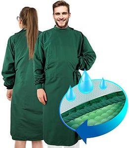 Medd Max Fluid Resistant Waterproof Medical Gown Washable - Reusable Gown with Long Sleeve, Unisex Lab Coat, Work Uniform, Green, Medium