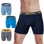 SUMABA Men's Boxer Briefs for Men Pack 6 Inches Moisture-Wicking Fly Boxers Big & Tall Man Underpants Bulge Enhance Compression Long Trunks Performance Underwear Medium